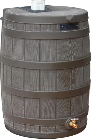 50 Gallon BPA-free Plastic Resin Rain Barrel for Outdoor Rainwater Collection and Storage Features a Metal Spigot