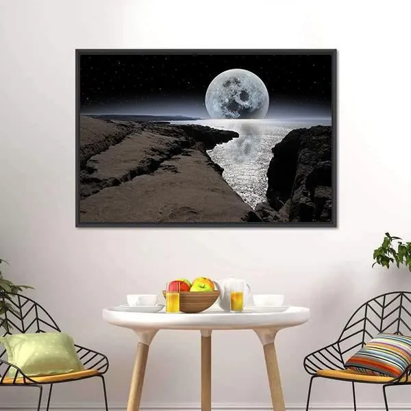 Coastline With Bright Moon Canvas Wall Art