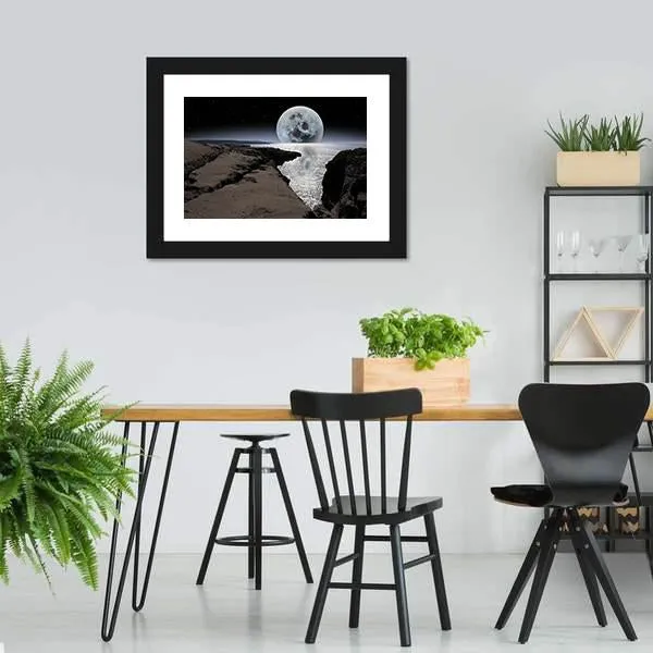 Coastline With Bright Moon Canvas Wall Art