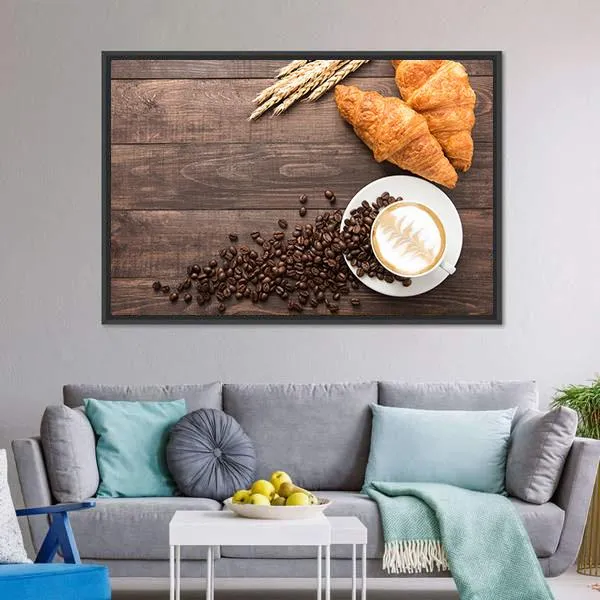 Coffee Cup & Croissants Canvas Wall Art