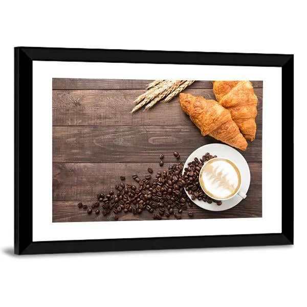 Coffee Cup & Croissants Canvas Wall Art