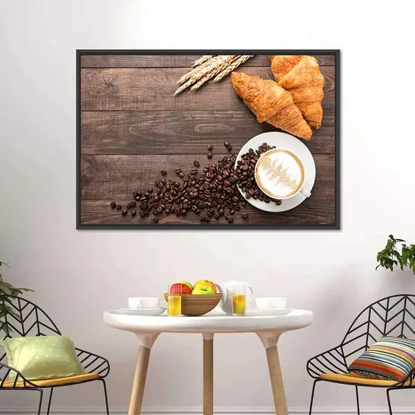 Coffee Cup & Croissants Canvas Wall Art