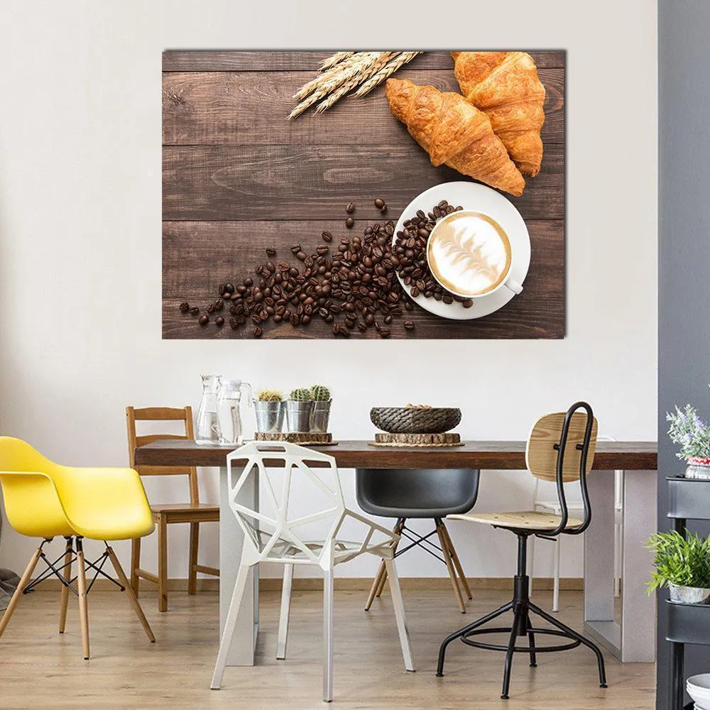 Coffee Cup & Croissants Canvas Wall Art