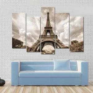 Eiffel Tower Under Clouds Canvas Wall Art