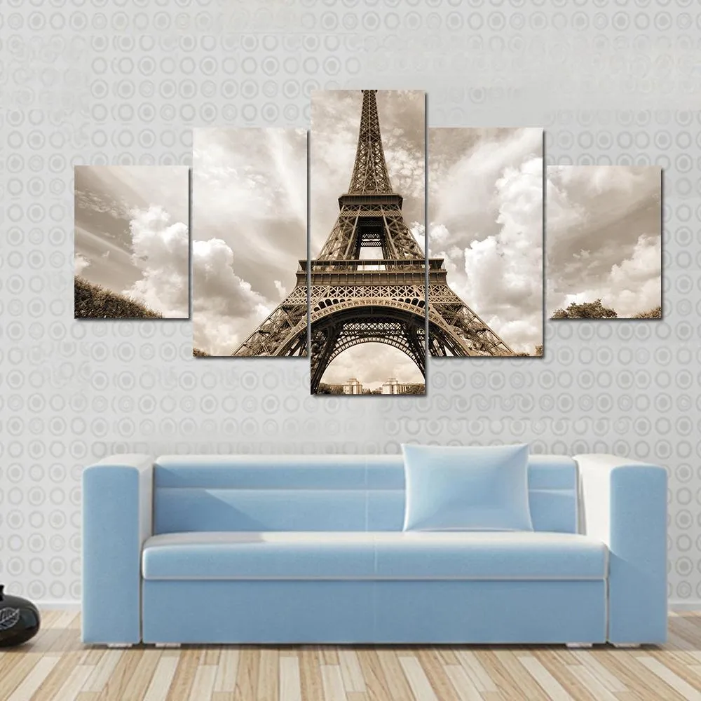 Eiffel Tower Under Clouds Canvas Wall Art