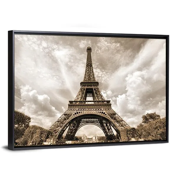 Eiffel Tower Under Clouds Canvas Wall Art