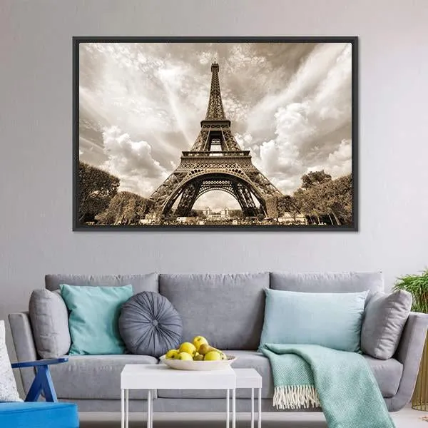 Eiffel Tower Under Clouds Canvas Wall Art