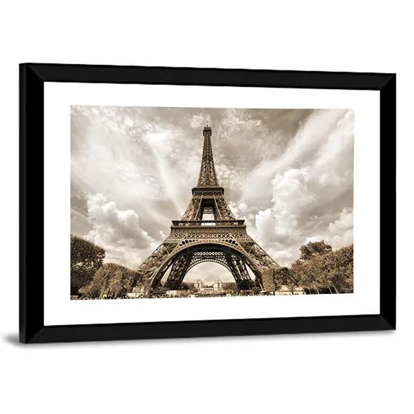 Eiffel Tower Under Clouds Canvas Wall Art