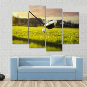 Golf Ball On Tee In Front Of Driver Canvas Wall Art