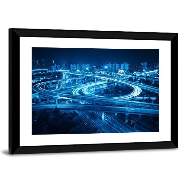 Interchange Overpass At Night  Shanghai Canvas Wall Art