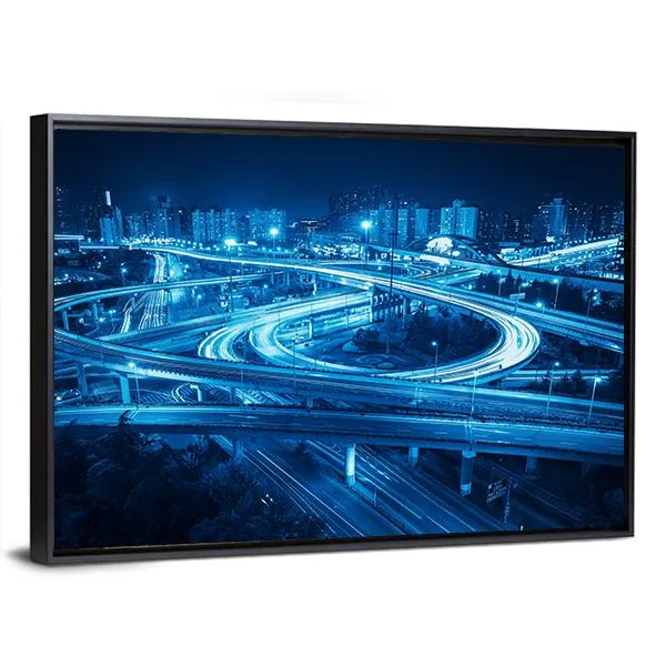 Interchange Overpass At Night  Shanghai Canvas Wall Art