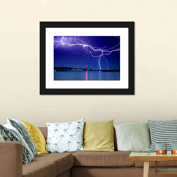 Lightning Above Lake Canvas Wall Art