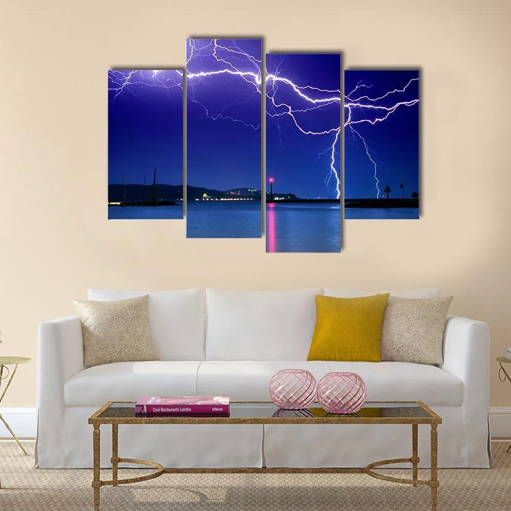 Lightning Above Lake Canvas Wall Art