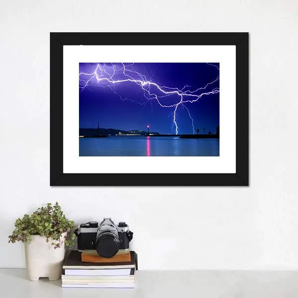 Lightning Above Lake Canvas Wall Art