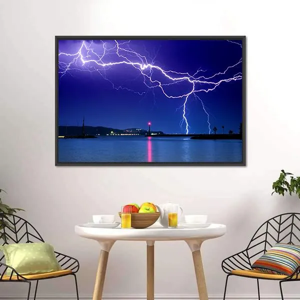 Lightning Above Lake Canvas Wall Art