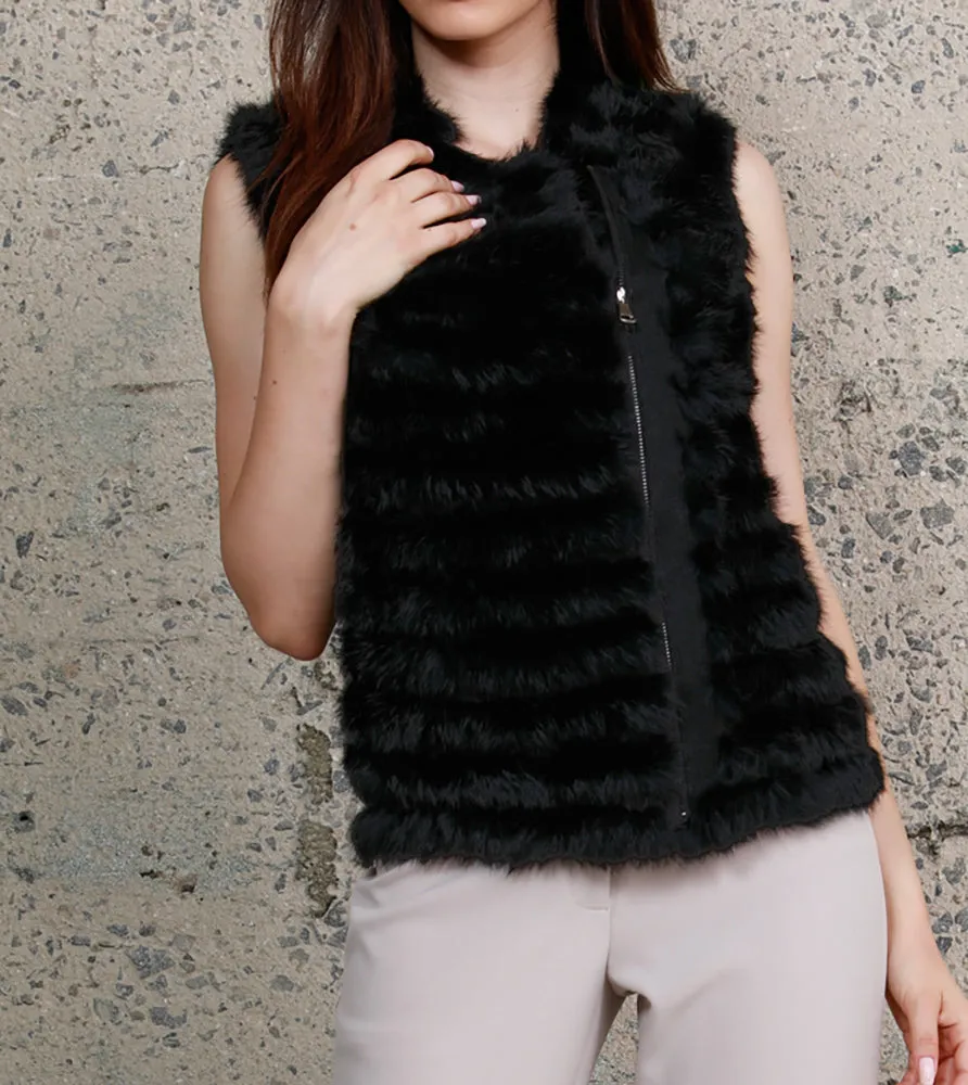 Moto Style Rabbit Fur Vest