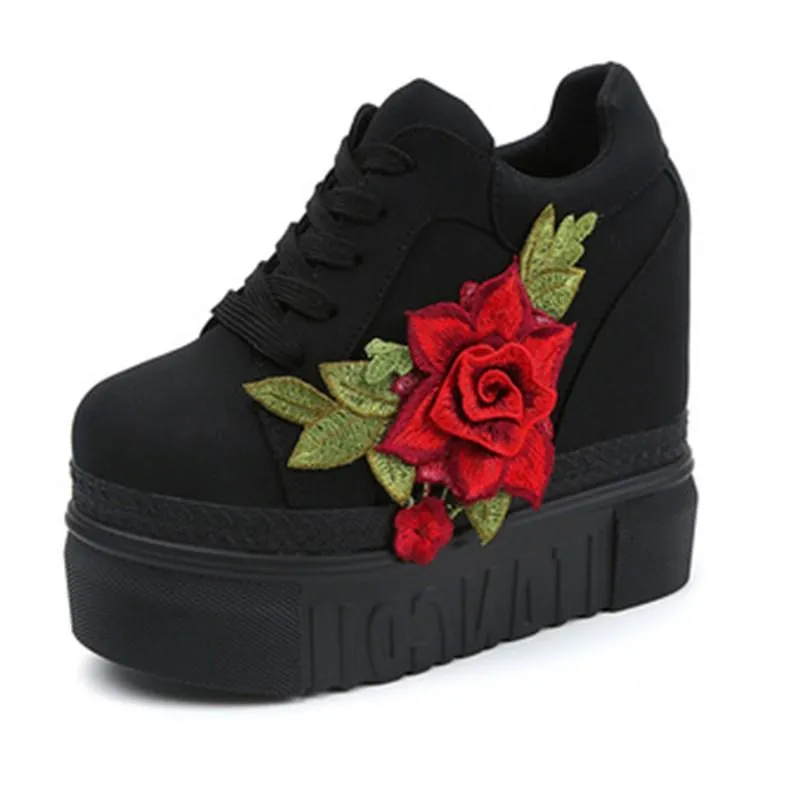 Red Rose Wedge Sneakers