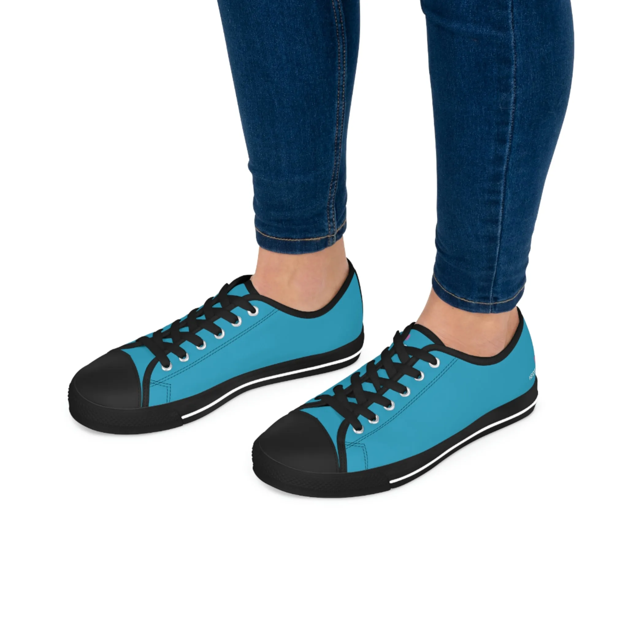 Turquoise Blue Color Ladies' Sneakers, Best Solid Blue Color Designer Women's Low Top Sneakers  (US Size: 5.5-12)